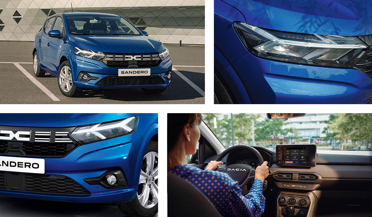 Kollaasikuvia Dacia Sanderon yksityiskohdista.